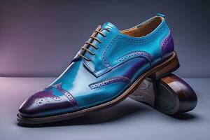 Men's shoes on a solid colour background. Studio shot. ai generative photo
