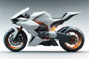 a white super sports motorcycle on a gray background. ai generative photo