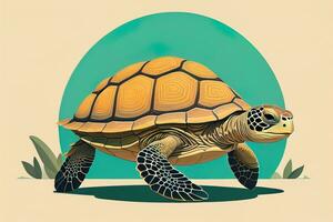 ilustración de un Tortuga en un verde antecedentes en dibujos animados estilo. ai generativo foto