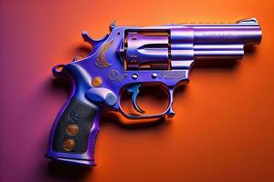 Semi-automatic handgun on a solid color background. Close-up. ai generative photo