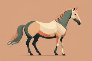 Brown and white horse standing. Vector illustration. ai generative photo