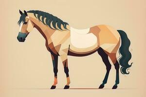 Brown and white horse standing. Vector illustration. ai generative photo