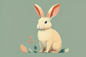 Vector illustration of a cute white rabbit sitting on a gray background. ai generative photo