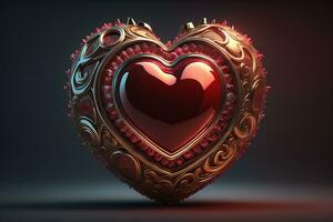 Red heart on dark background. Vintage style. ai generative photo