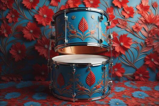 Colorful drum on a solid color background. ai generative photo