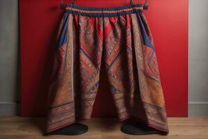 Men's shorts with a pattern on a solid color background. Studio shooting. ai generative photo