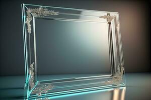 Glass picture frame on a solid color background. ai generative photo