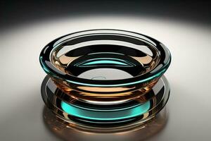 Empty glossy transparent ashtray on a dark background. ai generative photo