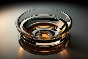Empty glossy transparent ashtray on a dark background. ai generative photo