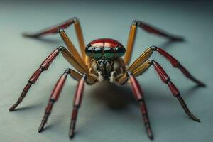 jumping spider closeup on solid color background, copyspace. ai generative photo