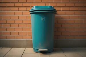 Garbage can on a colorful wall background, vintage color tone style. ai generative photo