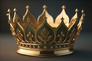 low key image of beautiful golden queen, king crown. ai generative photo