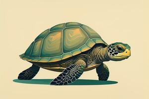 ilustración de un Tortuga en un verde antecedentes en dibujos animados estilo. ai generativo foto