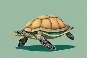 ilustración de un Tortuga en un verde antecedentes en dibujos animados estilo. ai generativo foto