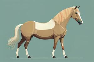 Brown and white horse standing. Vector illustration. ai generative photo