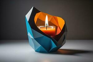 Creative burning candle on a wooden background. ai generative photo