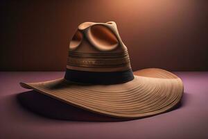 Fashionable hat on a solid color background. ai generative photo