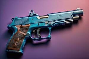 Semi-automatic handgun on a solid color background. Close-up. ai generative photo