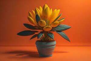 Flowers in a pot on a solid color background. ai generative photo