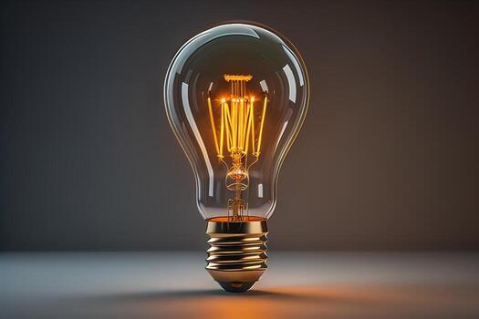 Glowing glass light bulb on dark background. ai generative photo