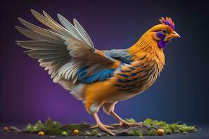 Colorful chicken on a solid color background, studio photo. ai generative photo