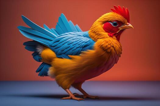 vistoso pollo en un sólido color fondo, estudio foto. ai generativo foto