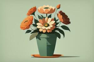 Flowerpot with daisies. Vector illustration in retro style. ai generative photo