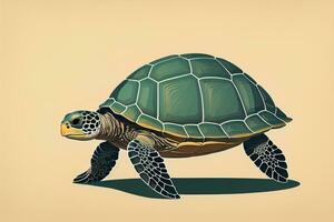 ilustración de un Tortuga en un verde antecedentes en dibujos animados estilo. ai generativo foto