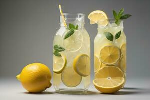 Glass of lemonade with fresh lemons. ai generative photo