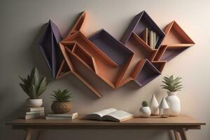 Bookshelf in scandinavian interior. ai generative photo