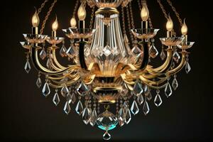 Luxury chandelier isolated on dark background. ai generative photo