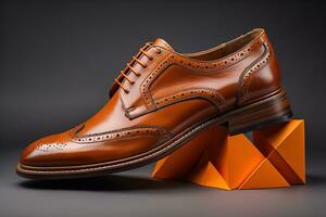 Men's shoes on a solid colour background. Studio shot. ai generative photo