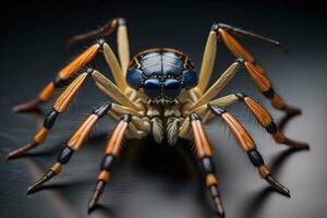 jumping spider closeup on solid color background, copyspace. ai generative photo