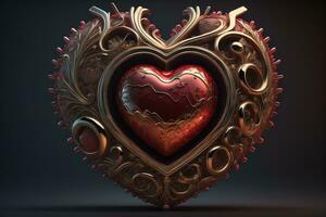 Red heart on dark background. Vintage style. ai generative photo