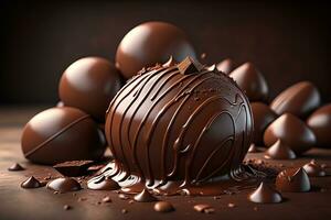 Chocolate truffles on a dark background. ai generative photo