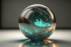 Transparent crystal ball on a wooden table. ai generative photo