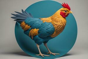 Colorful chicken on a solid color background, studio photo. ai generative photo