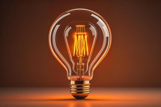 Glowing glass light bulb on dark background. ai generative photo