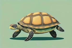 ilustración de un Tortuga en un verde antecedentes en dibujos animados estilo. ai generativo foto