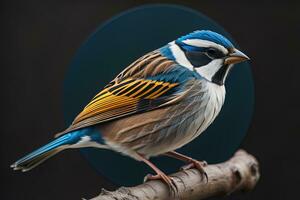 Colorful bird perched on a branch with blurred background, closeup. ai generative photo