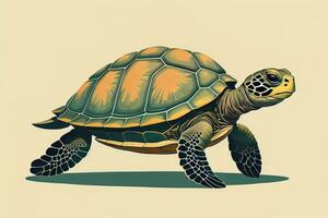 ilustración de un Tortuga en un verde antecedentes en dibujos animados estilo. ai generativo foto