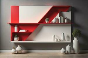 Bookshelf in scandinavian interior. ai generative photo