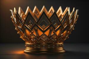 low key image of beautiful golden queen, king crown. ai generative photo