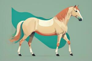 Brown and white horse standing. Vector illustration. ai generative photo