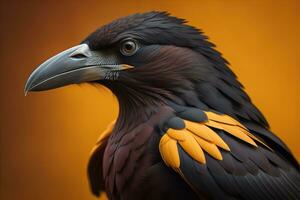 Close up portrait of a black raven, Corvus corax. ai generative photo