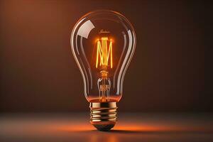 Glowing glass light bulb on dark background. ai generative photo