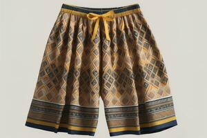 Men's shorts with a pattern on a solid color background. Studio shooting. ai generative photo