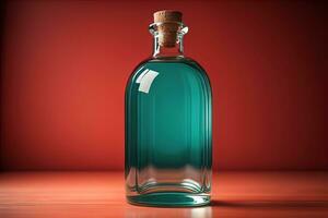 Bottle with a liquid on a solid color background. ai generative photo