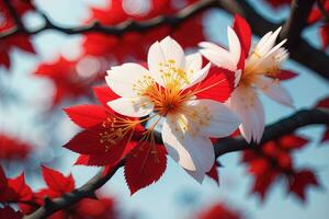 cherry blossom sakura flower on blue sky background, ai generative photo