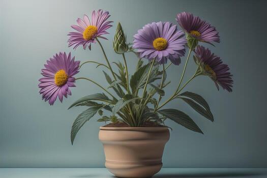 flores en un maceta en un sólido color antecedentes. ai generativo foto